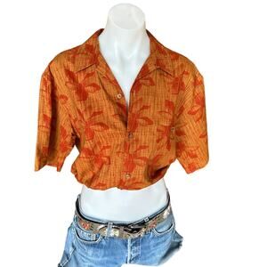 Hawaiian Shirt Button Down Crop Top One Size Boxy Coconutgirl Cotton Unique Rust